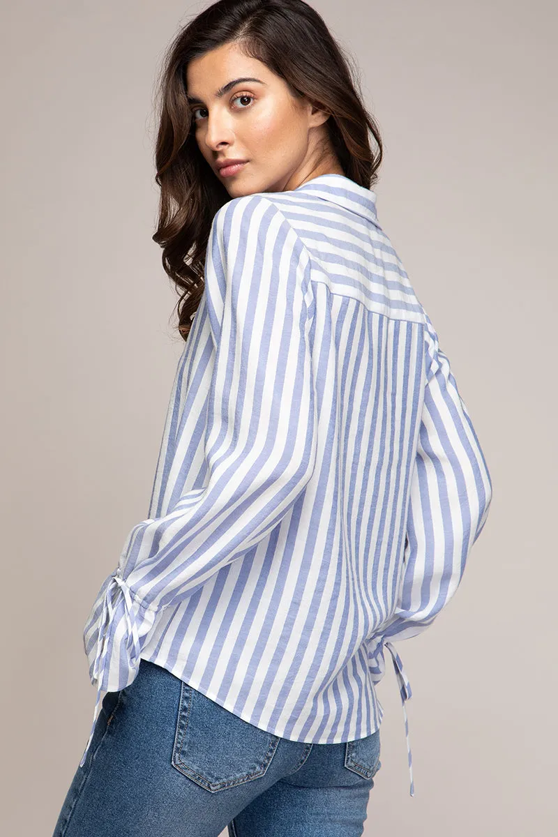 V-neck Collared Blouse With Tie Cuffs