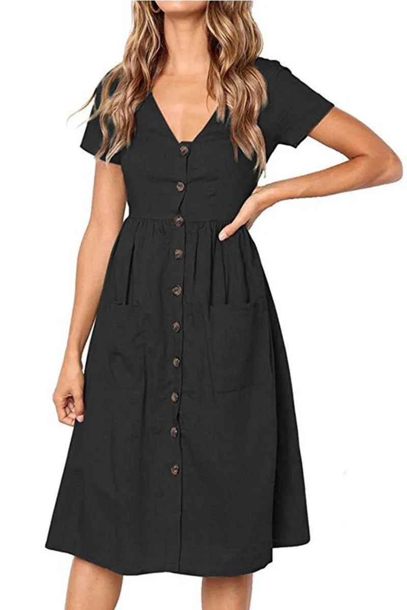 V-neck Pocket Dress(4 Colors)