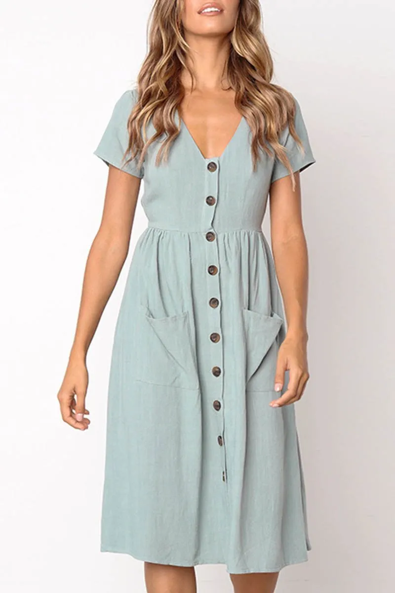 V-neck Pocket Dress(4 Colors)