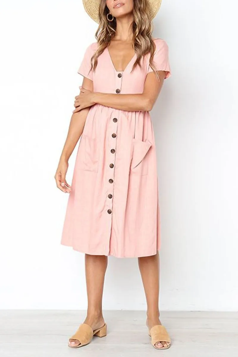 V-neck Pocket Dress(4 Colors)