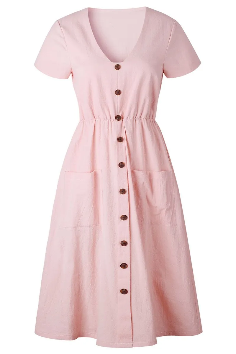 V-neck Pocket Dress(4 Colors)