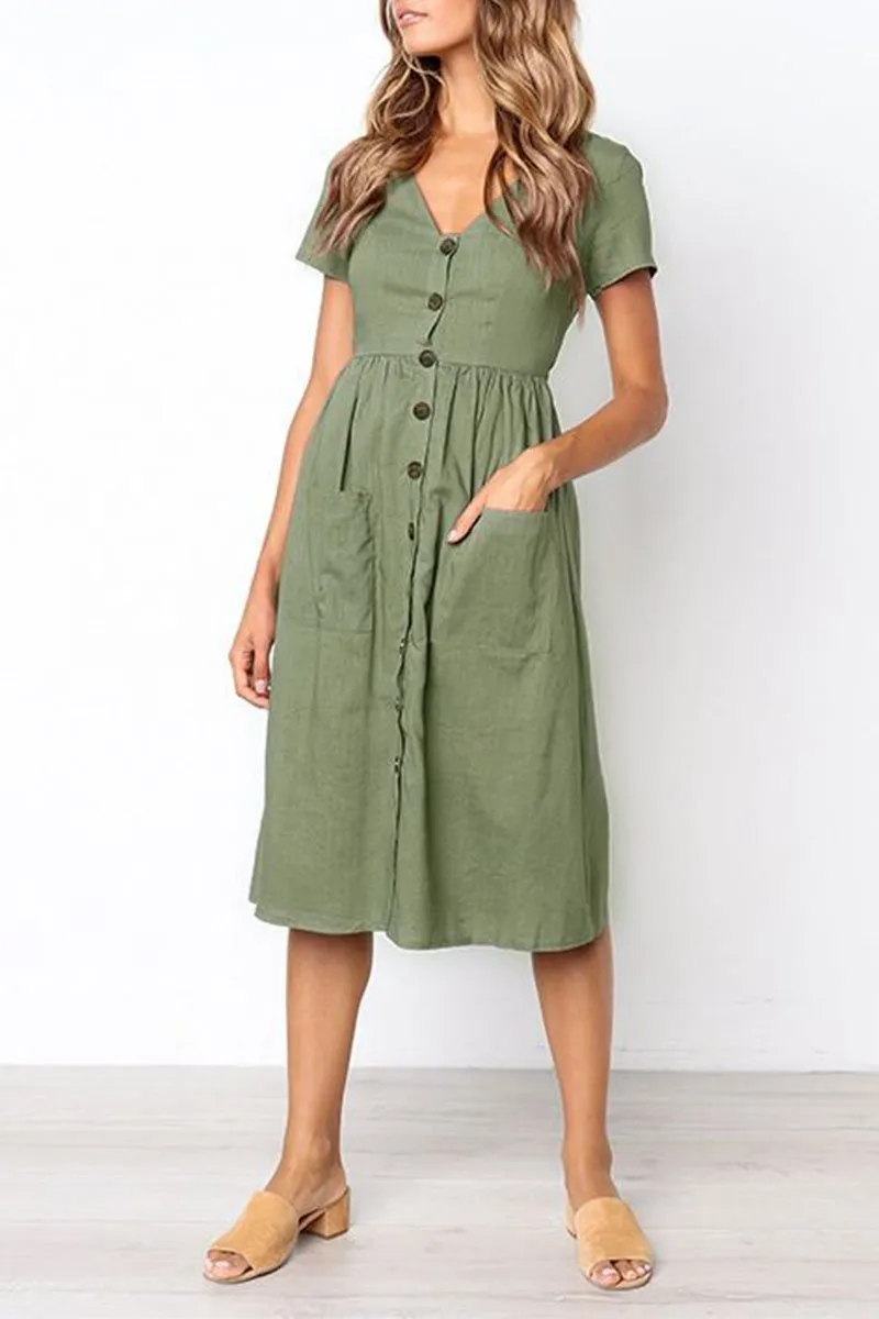 V-neck Pocket Dress(4 Colors)