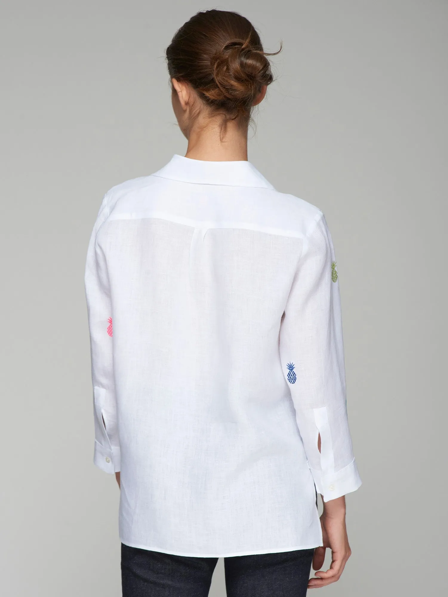 Vilagallo Poline White Linen Pineapple Print Shirt