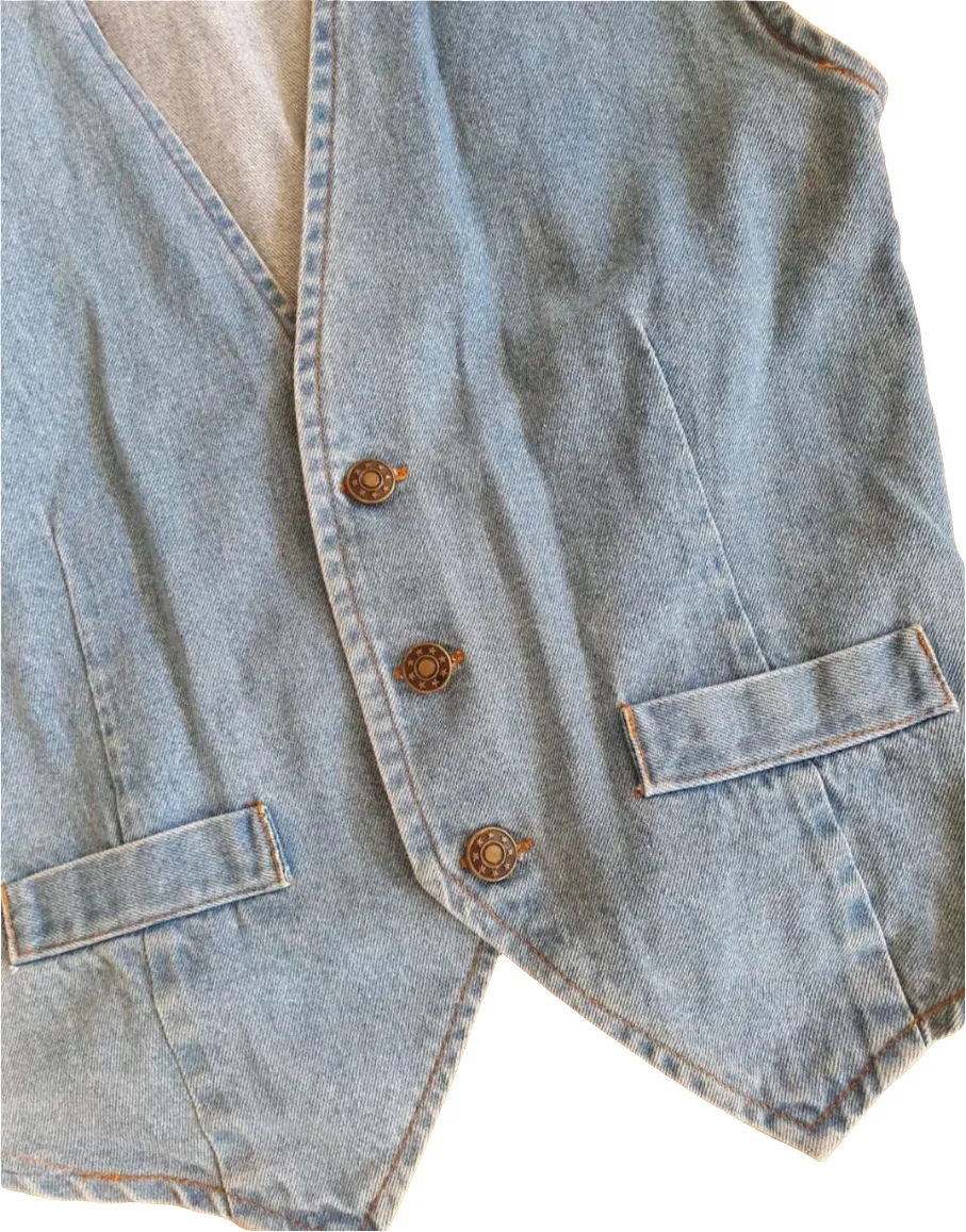 Vintage 90s Denim Vest – Classic Blue Wash – S