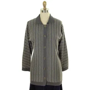 Vintage Cardigan Sweater Gray & Ivory Stripes Wool 1960s Tunic Style  Italy