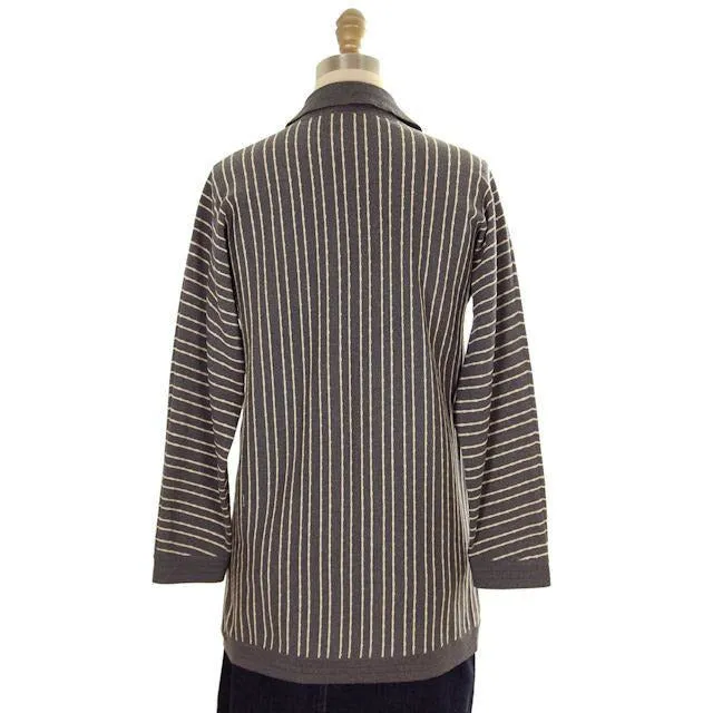 Vintage Cardigan Sweater Gray & Ivory Stripes Wool 1960s Tunic Style  Italy