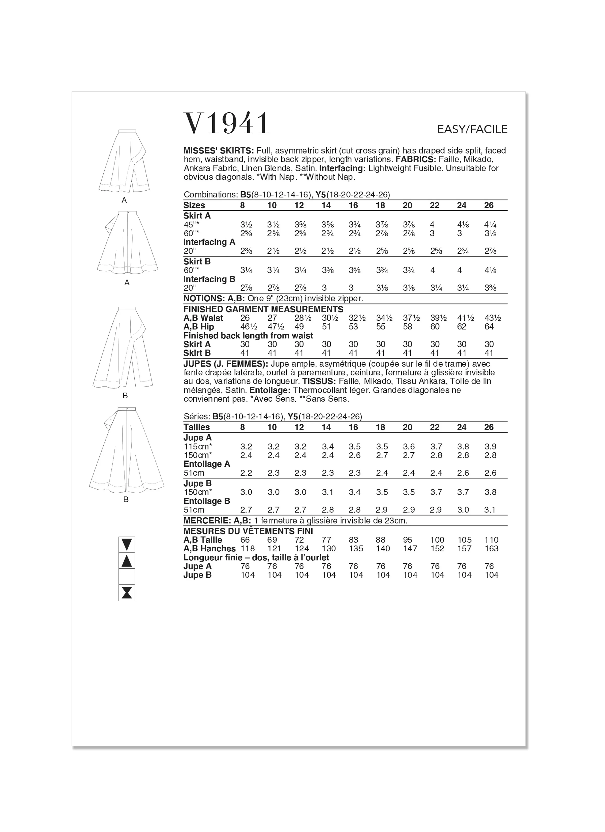 Vogue Pattern V1941 Misses' Skirts