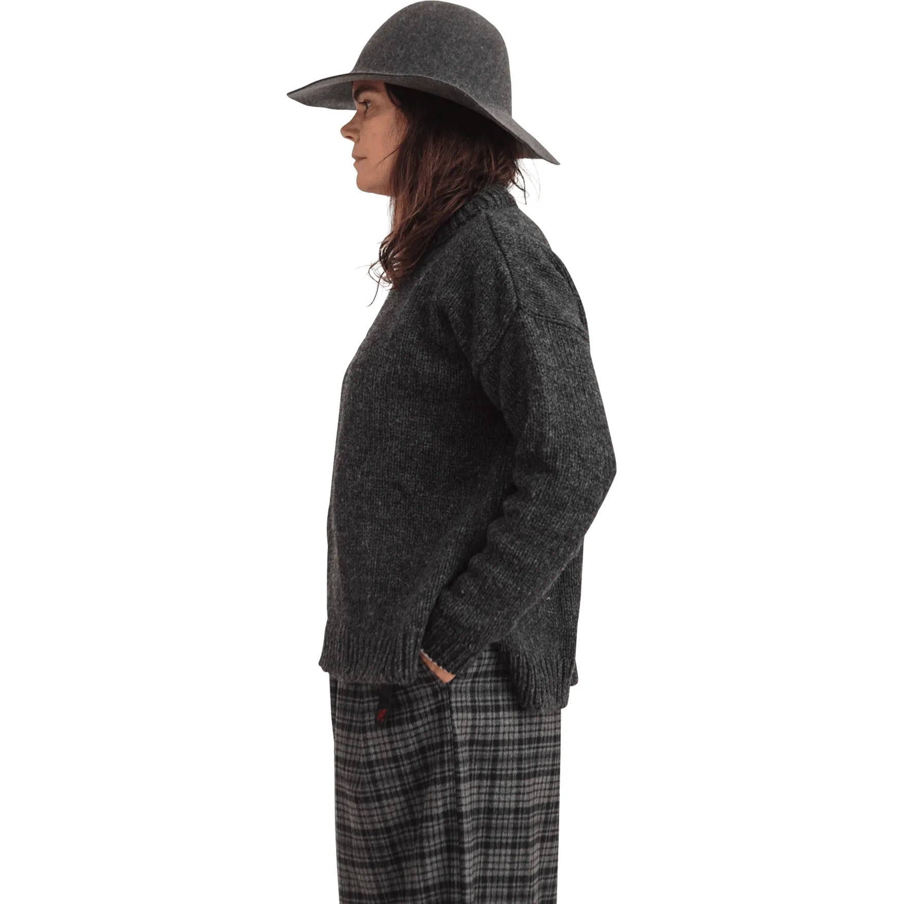 W Nansen Split Seam Sweater, Anthracite
