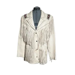 Western Beige Leather Fringe Jacket for Men MWJ301