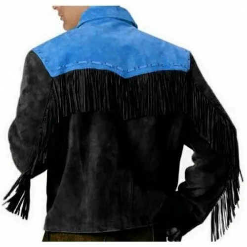 Western Black Suede Leather Fringe Jacket for Men MWJ537