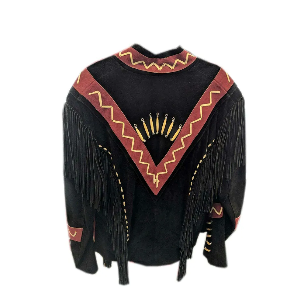 Western Black Suede Leather Fringe Jacket for Men MWJ543