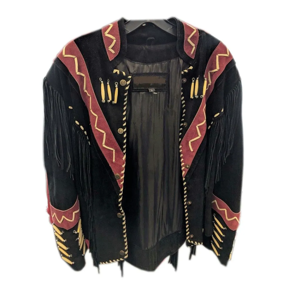 Western Black Suede Leather Fringe Jacket for Men MWJ543