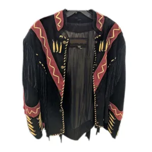 Western Black Suede Leather Fringe Jacket for Men MWJ543