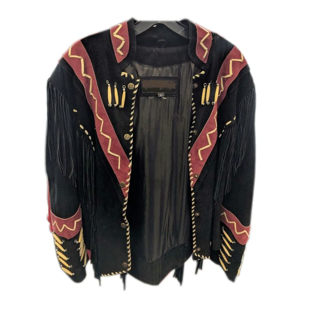 Western Black Suede Leather Fringe Jacket for Men MWJ543