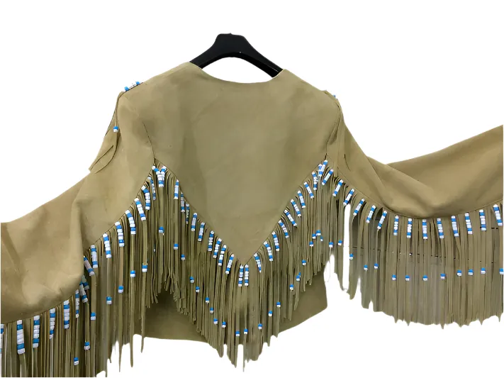 Western Fringe Beige Suede Leather Jacket for Women Cowgirl WFJ209