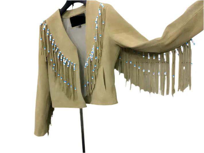 Western Fringe Beige Suede Leather Jacket for Women Cowgirl WFJ209