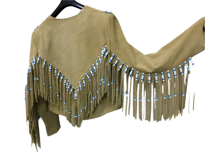 Western Fringe Beige Suede Leather Jacket for Women Cowgirl WFJ209