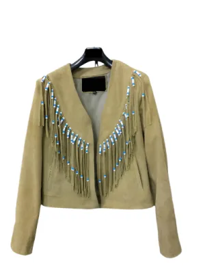 Western Fringe Beige Suede Leather Jacket for Women Cowgirl WFJ209