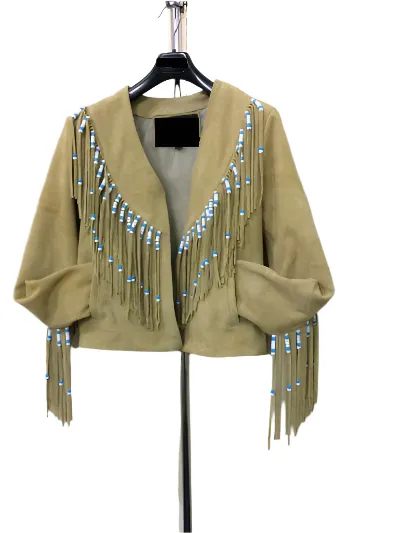 Western Fringe Beige Suede Leather Jacket for Women Cowgirl WFJ209