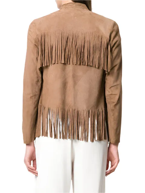 Western Fringe Beige Suede Leather Jacket for Women Cowgirl WFJ212