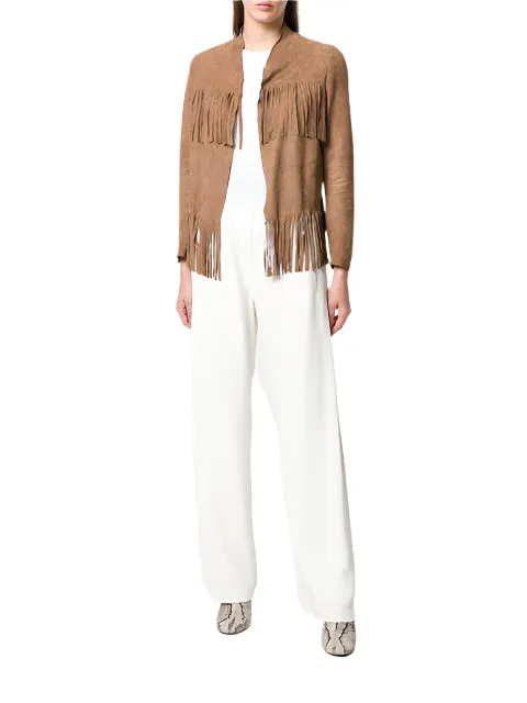 Western Fringe Beige Suede Leather Jacket for Women Cowgirl WFJ212