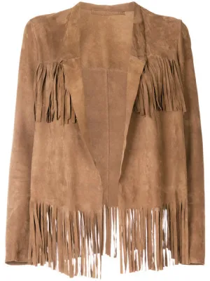 Western Fringe Beige Suede Leather Jacket for Women Cowgirl WFJ212