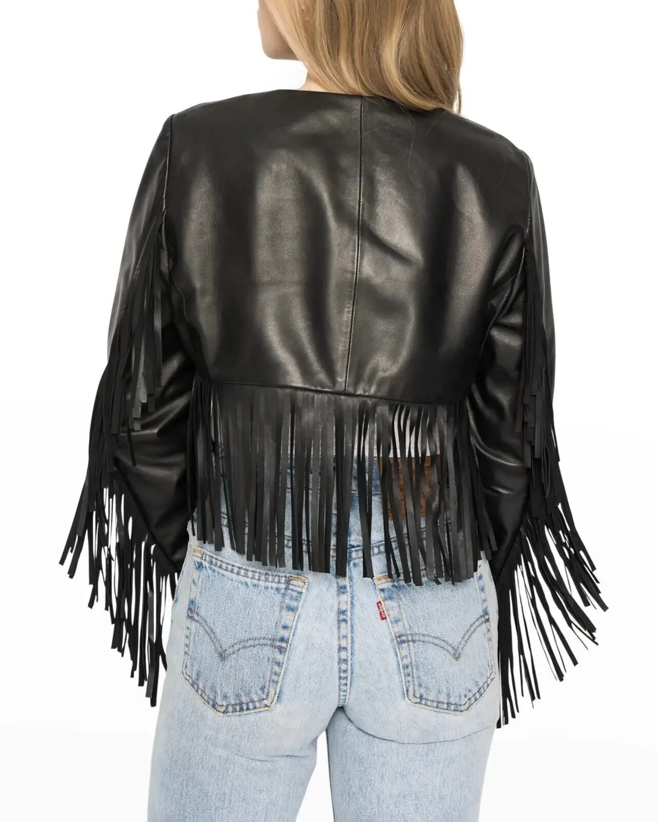 Western Fringe Black Leather Jacket for Women Cowgirl WFJ764
