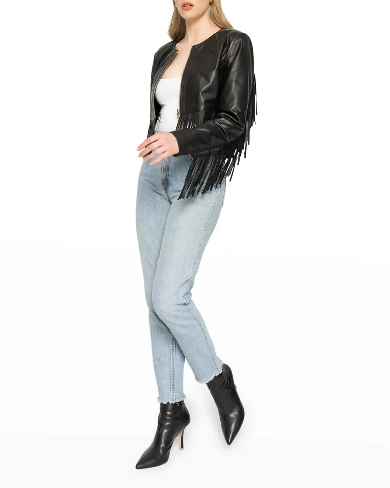 Western Fringe Black Leather Jacket for Women Cowgirl WFJ764
