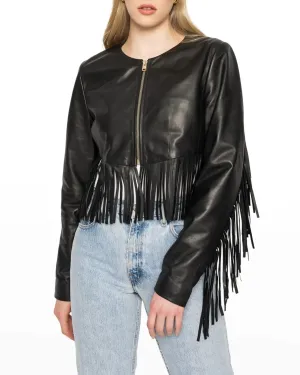 Western Fringe Black Leather Jacket for Women Cowgirl WFJ764