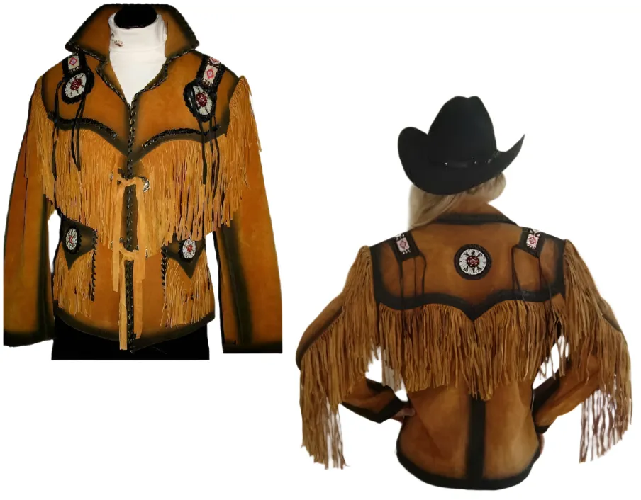Western Fringe Brown Suede Leather Jacket for Women WFJ513