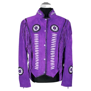 Western Fringe Purple Suede Leather Jacket for Women WFJ601