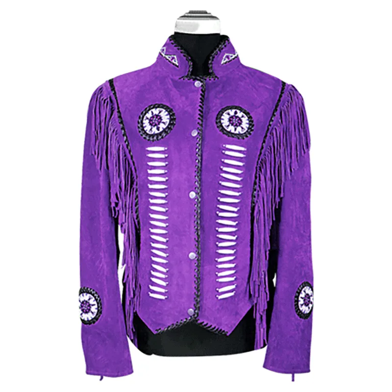 Western Fringe Purple Suede Leather Jacket for Women WFJ601