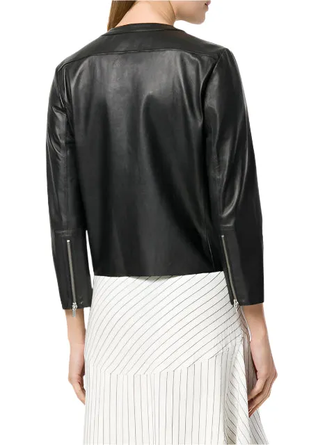Western Fringe Stud Black Leather Jacket for Women Cowgirl WFJ749