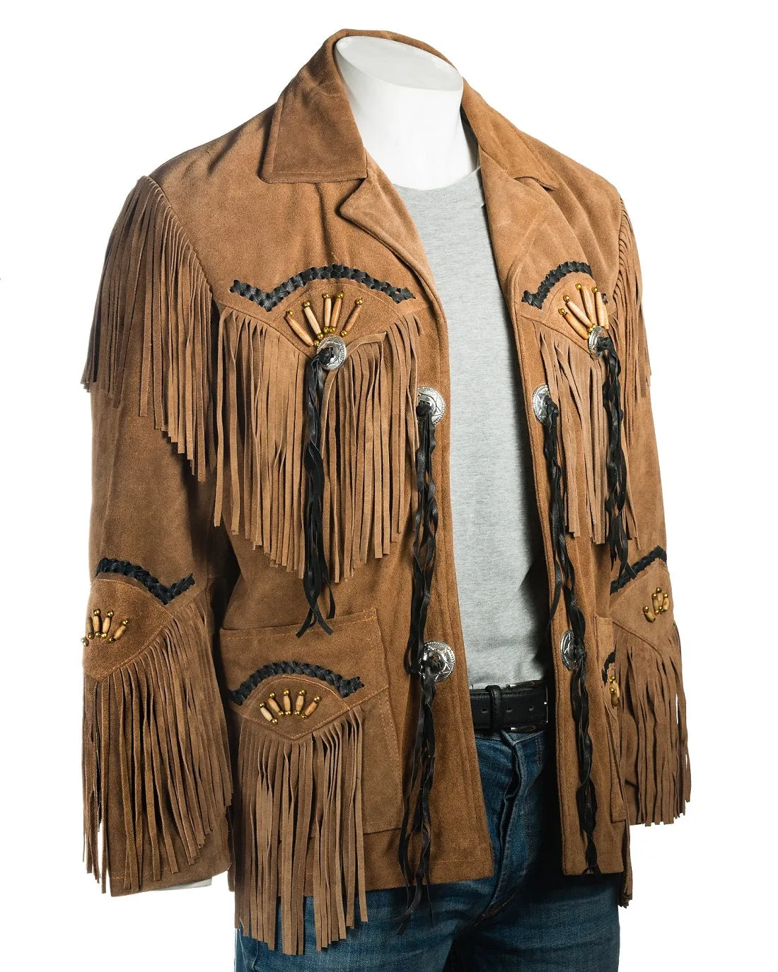 Western Suede Leather Fringe Bone Work Jacket for Men in All Colors MWJ901