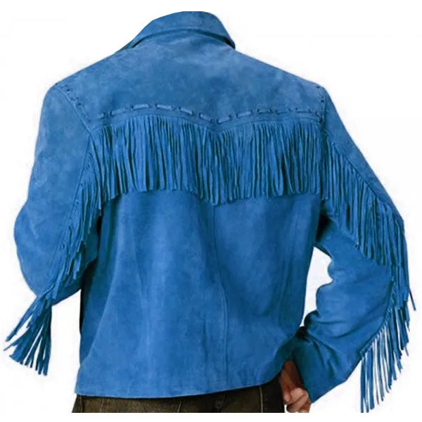 Western Suede Leather Fringe Jacket for Men in All Colors MWJ540
