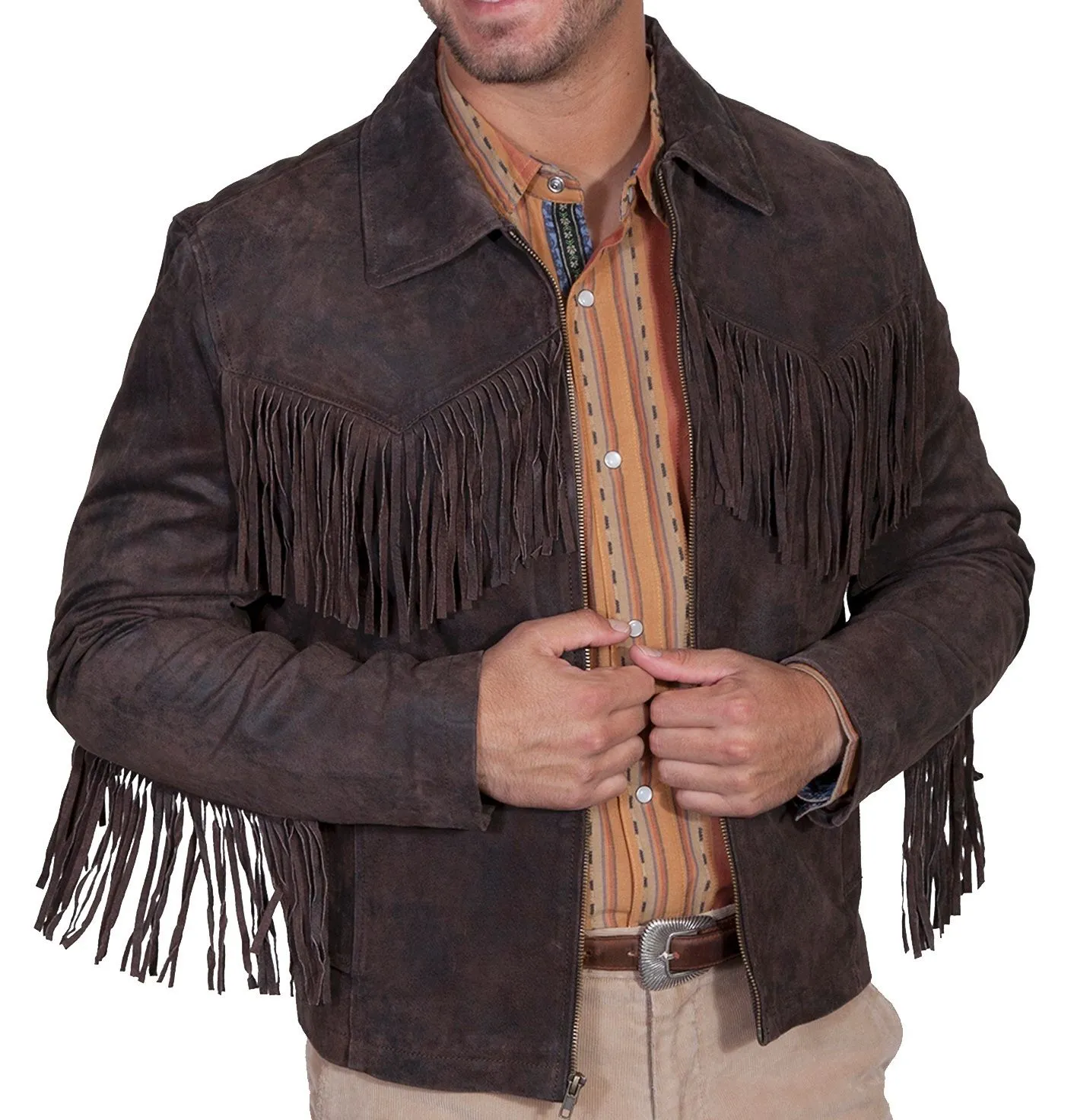 Western Suede Leather Fringe Jacket for Men in All Colors MWJ540