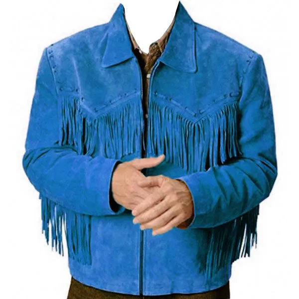 Western Suede Leather Fringe Jacket for Men in All Colors MWJ540
