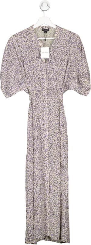 Whistles Cream / Lilac Leopard Print Midi Dress BNWT UK 12