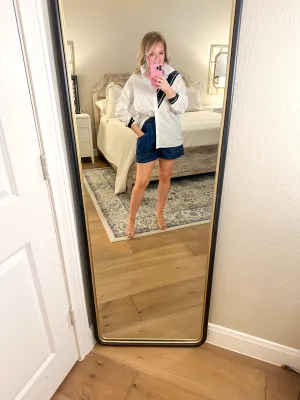 White & Black Varsity Blouse