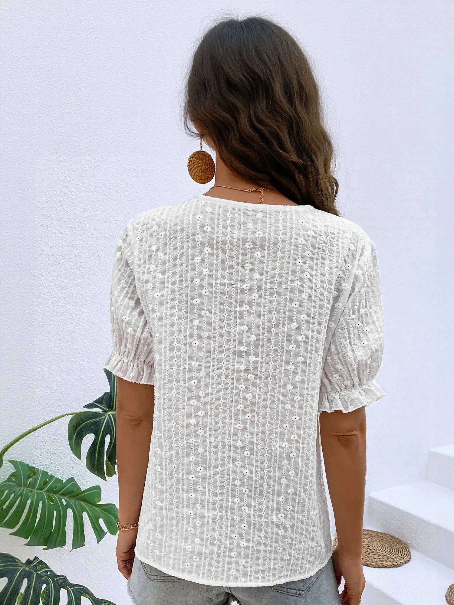 White Front Buttoned V Neck Top
