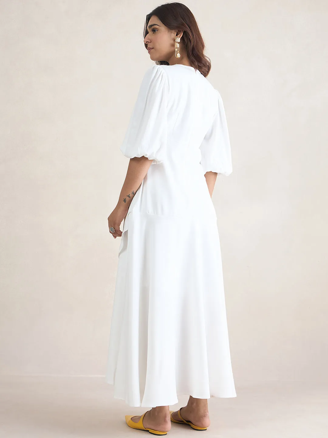 White Wrap Ruffle Maxi Dress