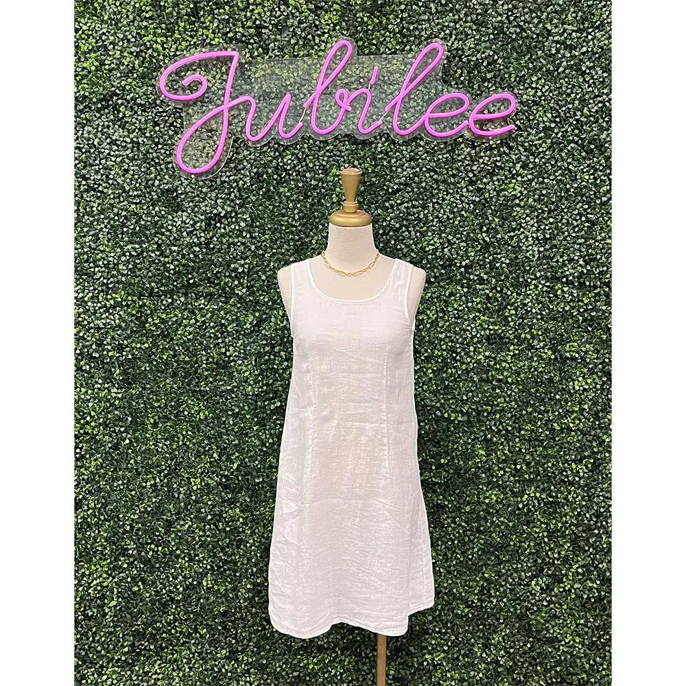 Willa White Midi Length Linen Dress