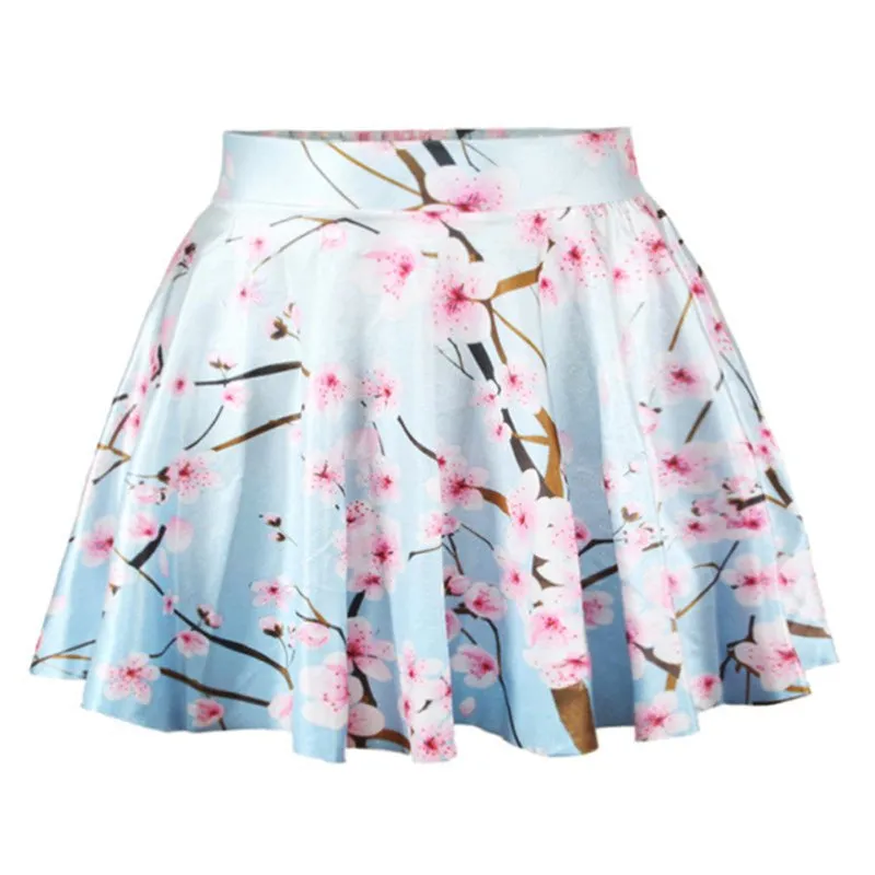 Women 3D Printed Short Mini High Waist Skirt Flared Pleated Skirts NW