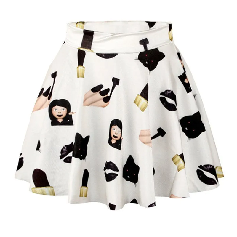 Women 3D Printed Short Mini High Waist Skirt Flared Pleated Skirts NW