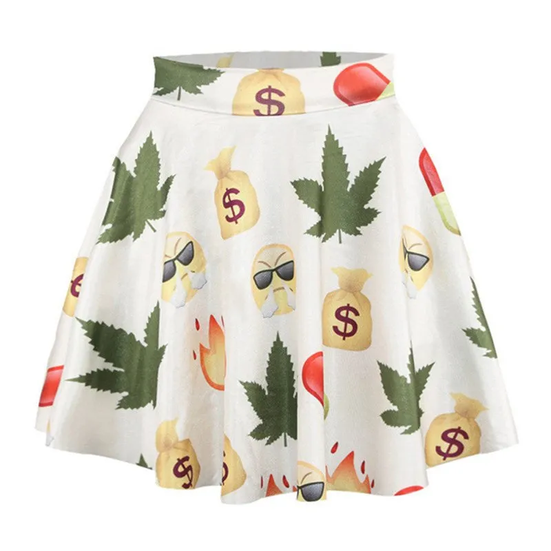 Women 3D Printed Short Mini High Waist Skirt Flared Pleated Skirts NW