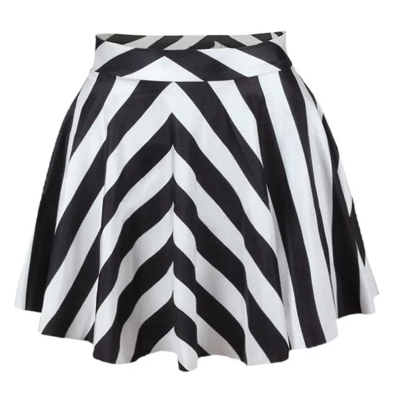 Women 3D Printed Short Mini High Waist Skirt Flared Pleated Skirts NW