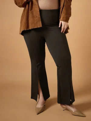 Women Brown Front Slit Detail Bell Bottom Pants-SFPANT50942