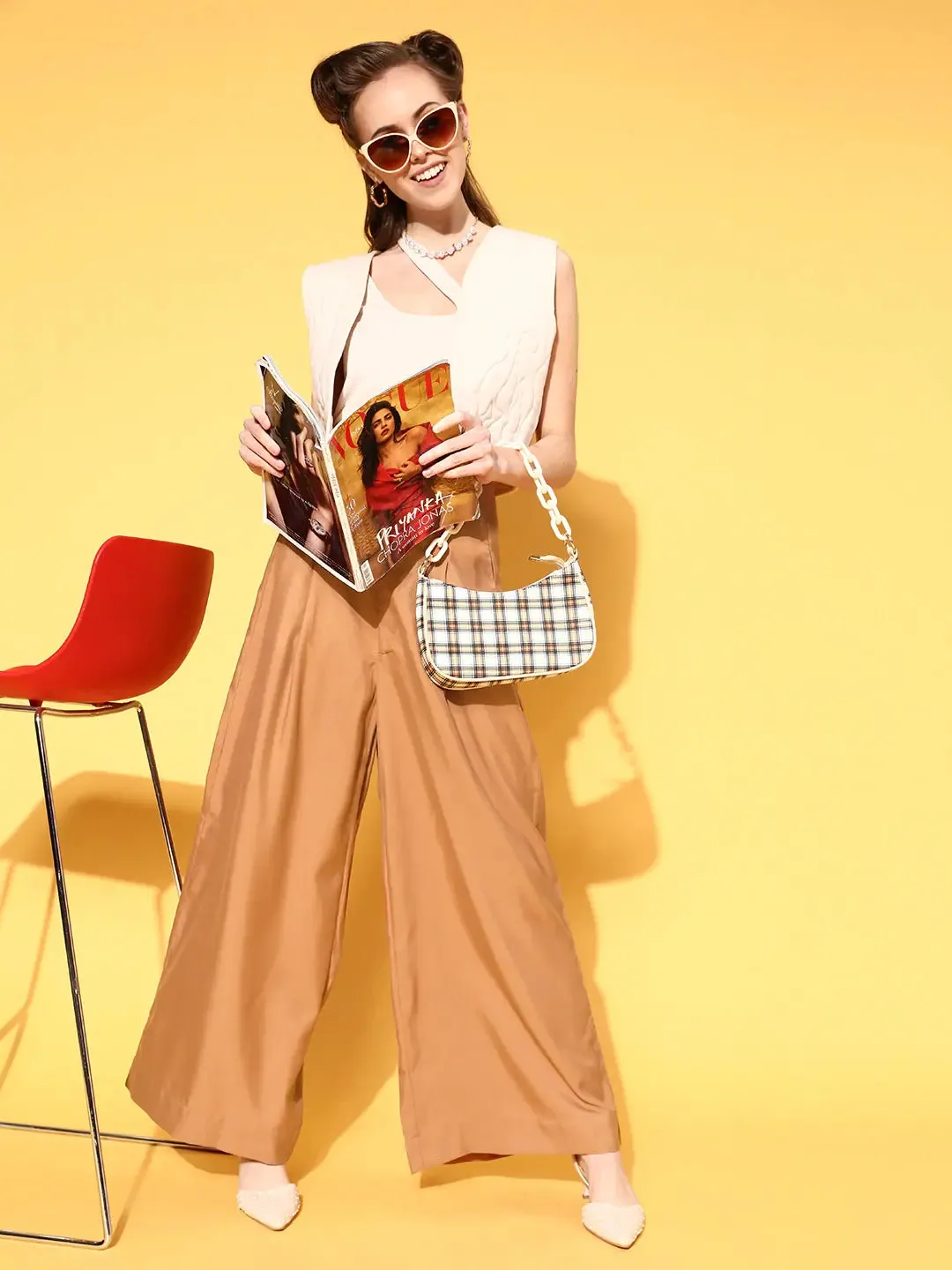 Women Brown High Waist Wide Leg Pants