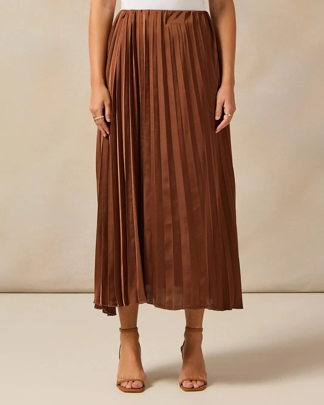 Women Brown Pleated Skirt