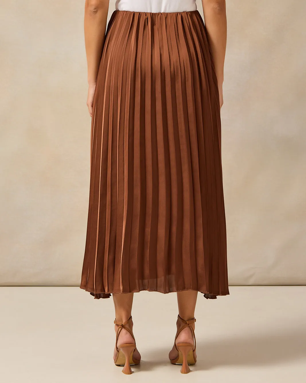 Women Brown Pleated Skirt